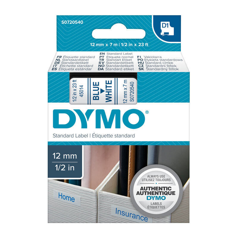 Dymo Blue on Wht 12mmx7m
