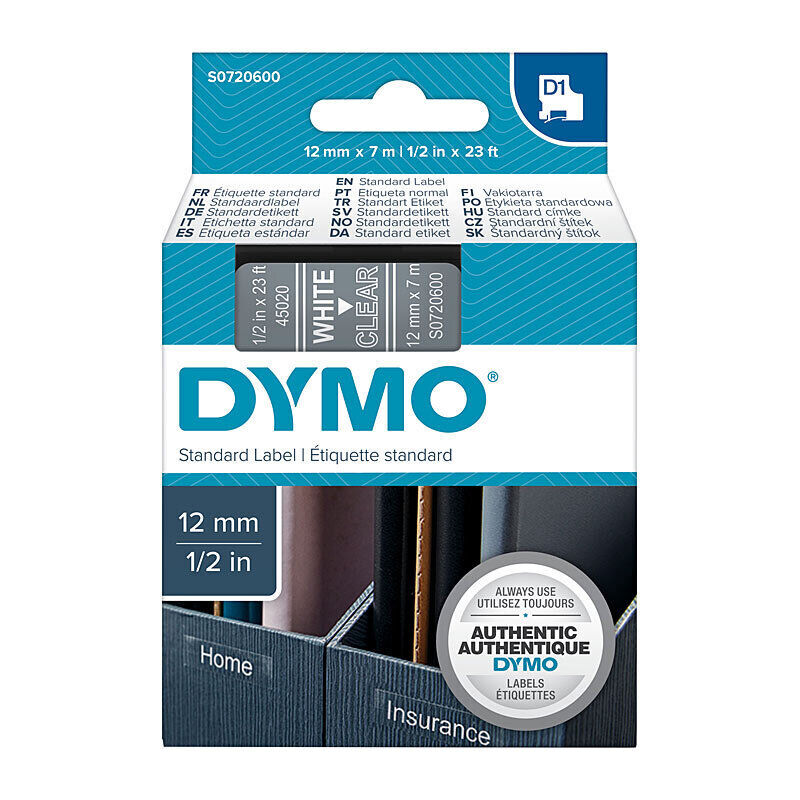 Dymo Wht on Clr 12mmx7m Tape