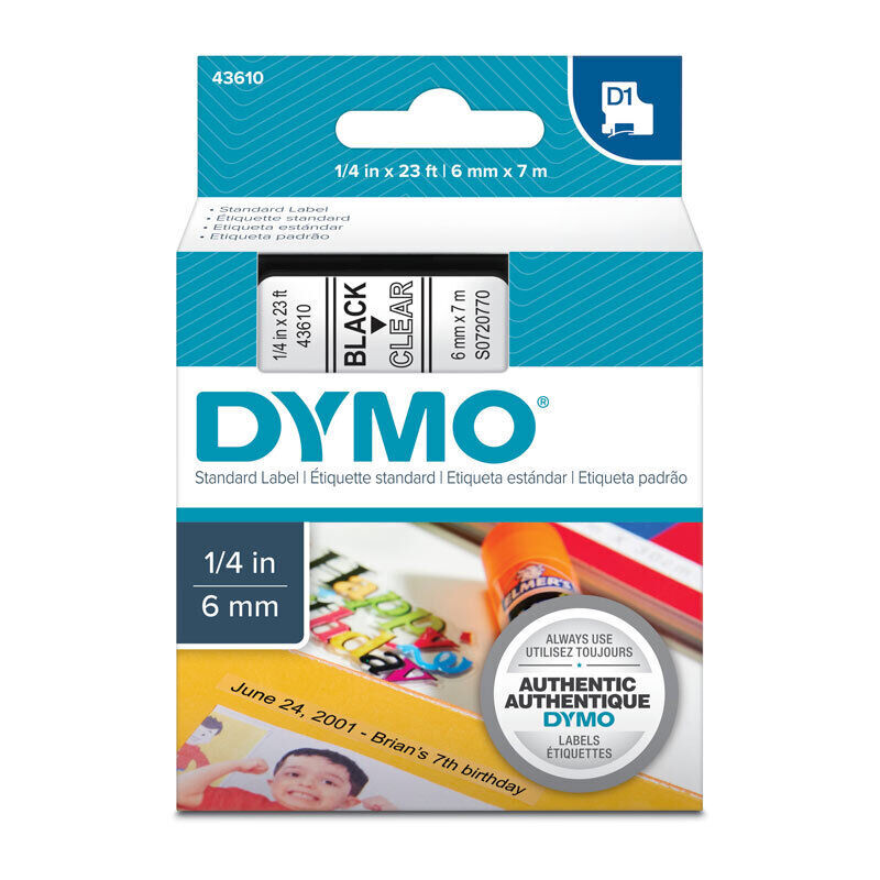 Dymo Blk on Clr 6mm x7m Tape